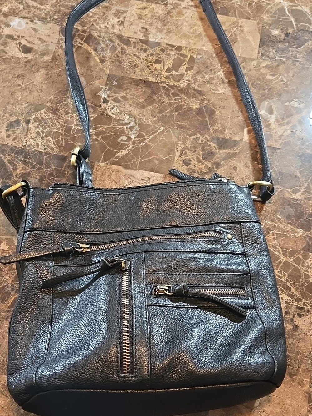 Great American Leather Works Purse Three Large Compartments Multiple Zipper Pckt